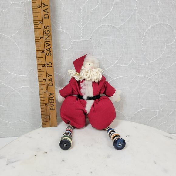 VINTAGE Rustic Santa with Button Legs 9" Christmas Holiday Plush Stuffed Decor - Picture 13 of 13